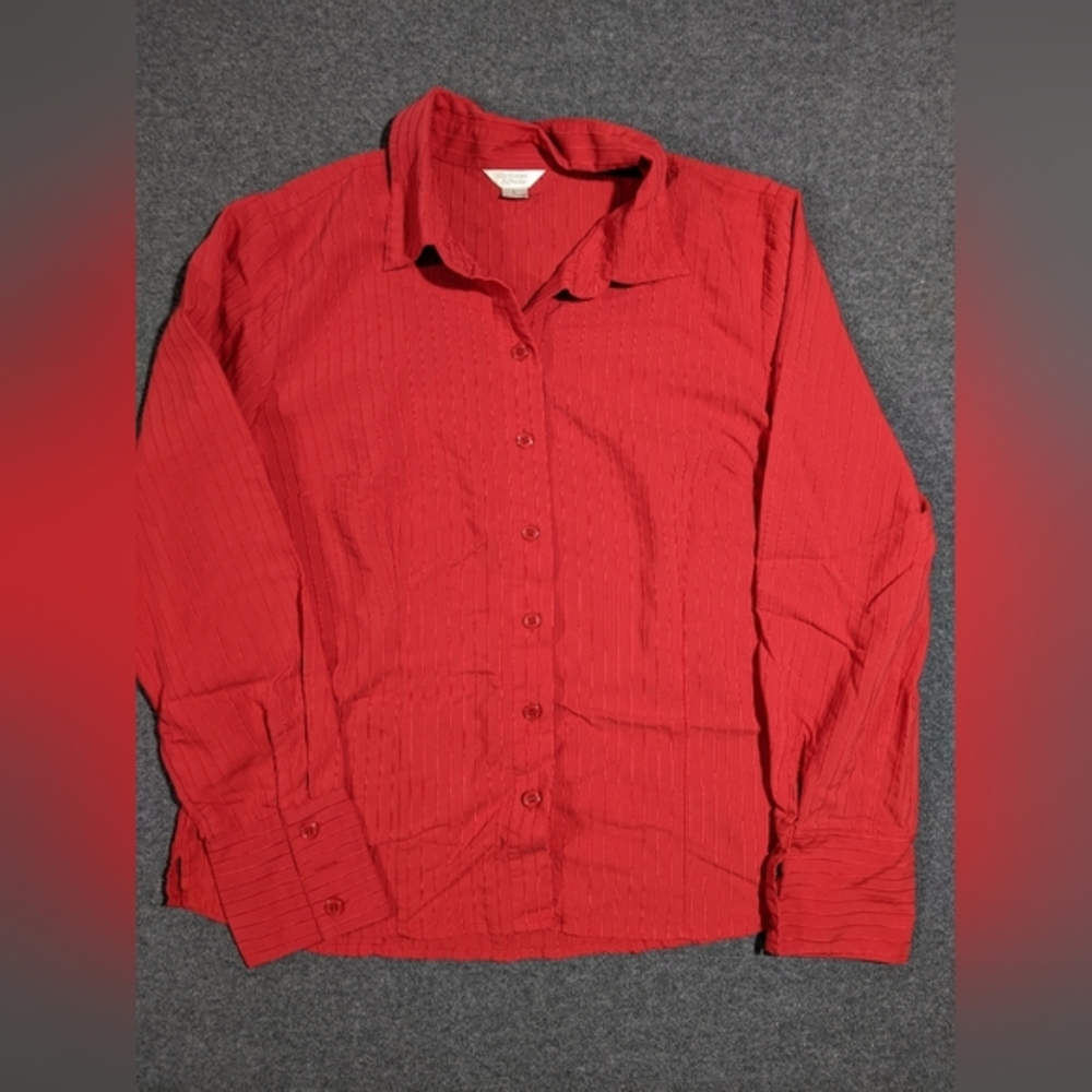 Christopher & Banks women's red long sleeve button down dress shirt large